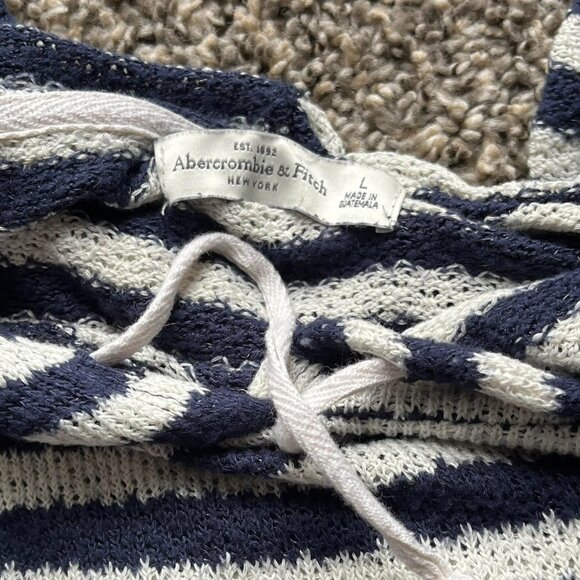 Y2K Abercrombie & Fitch Women's Hoodie Knit Navy Cream Stripe Pullover - Picture 4 of 5